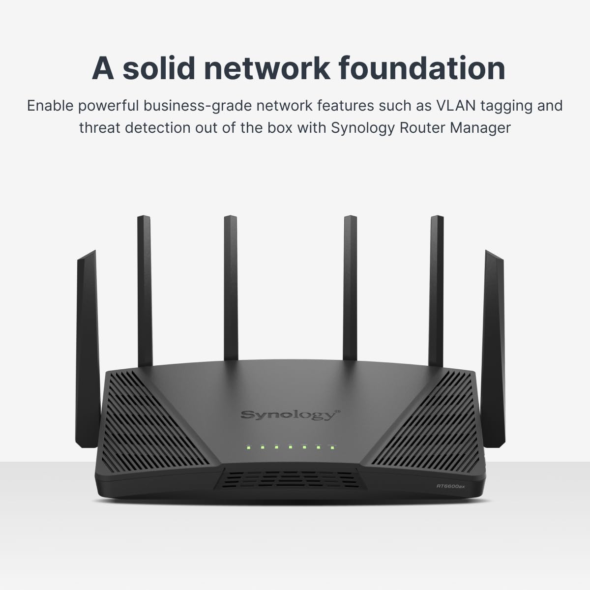 Synology RT6600ax: tri-band WiFi 6 router, 2.5GbE port, VLAN, parental controls, VPN, advanced security and network control.