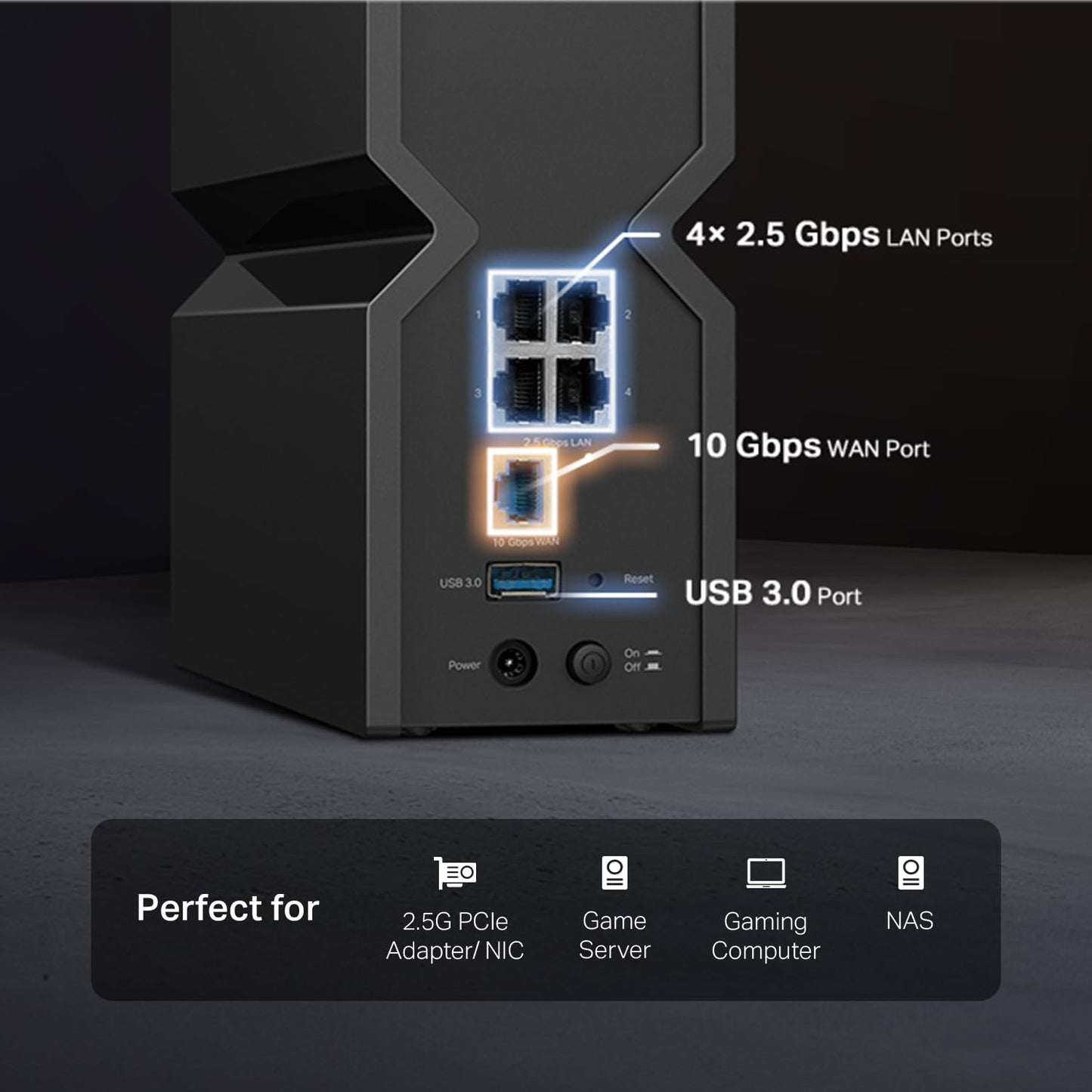 TP-Link Archer BE550 Pro: WiFi 7 router, 10G + multi-gig ports, 6GHz band, mesh support, VPN, strong and modern performance.