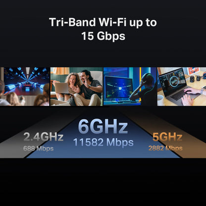 TP-Link Archer BE700: tri-band WiFi 7 router, 15Gbps speed, multi-gig ports, mesh support, VPN, optimized for fast home networks.