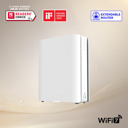 ASUS ZenWiFi BQ16 Pro: quad-band WiFi 7 mesh system, up to 4000 sq ft, dual 10G ports, strong security, ideal for large homes.