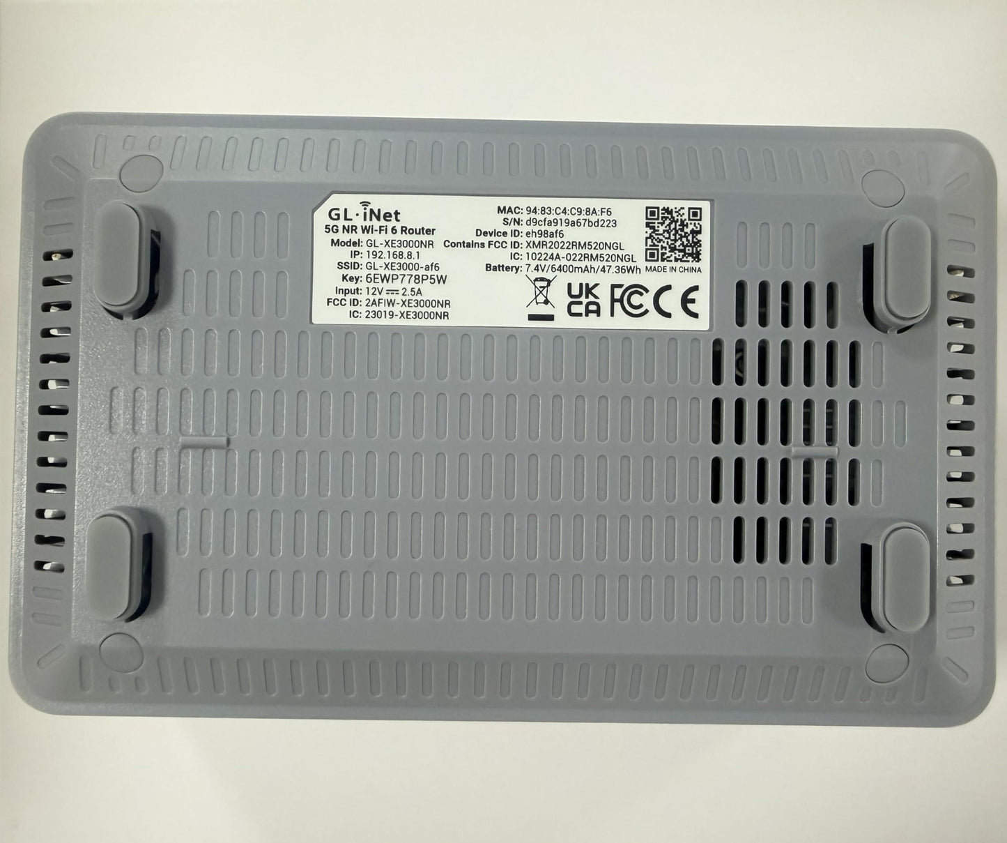 GL.iNet GL-XE3000: 5G WiFi 6 router with dual SIM, built-in battery, VPN, OpenWrt, secure and portable for business or travel.