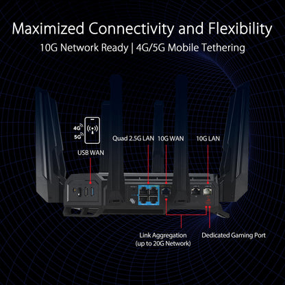 ASUS ROG Rapture GT-BE98 Pro: quad-band WiFi 7 gaming router, dual 10G ports, advanced game acceleration, strong security